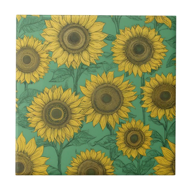Yellow sunflowers pattern ceramic tile (Front)