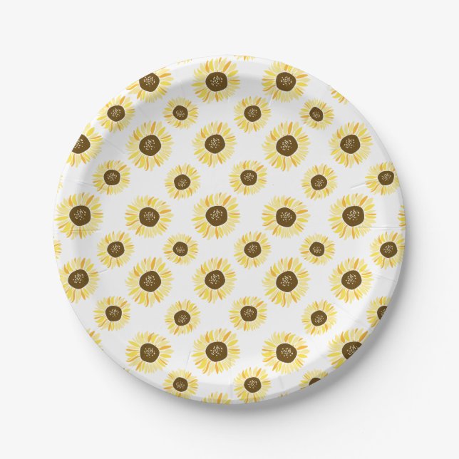 Yellow Sunflowers Pattern Floral Paper Plates (Front)
