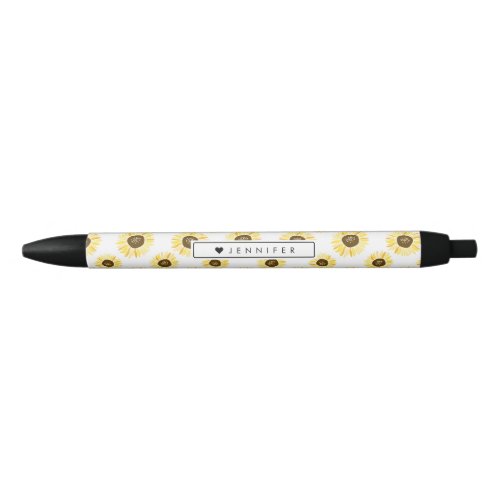 Yellow Sunflowers Pattern Personalized Black Ink Pen