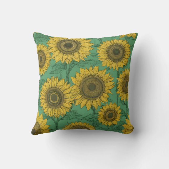 Yellow sunflowers pattern throw pillow (Back)