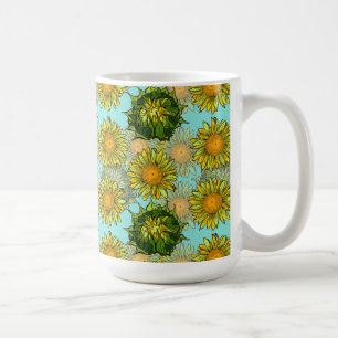 Yellow Sunflowers Pattern with Foliage and Buds Coffee Mug