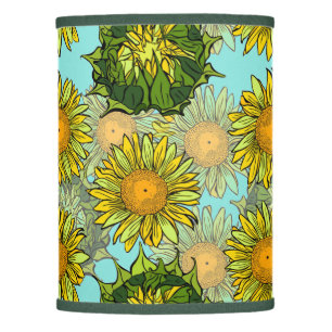 Yellow Sunflowers Pattern with Foliage and Buds    Lamp Shade
