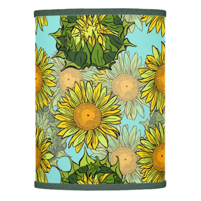 Yellow Sunflowers Pattern with Foliage and Buds    Lamp Shade (Front)