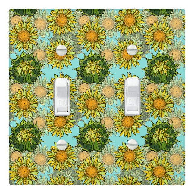 Yellow Sunflowers Pattern with Foliage and Buds    Light Switch Cover (In Situ)