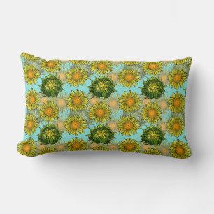 Yellow Sunflowers Pattern with Foliage and Buds    Lumbar Pillow