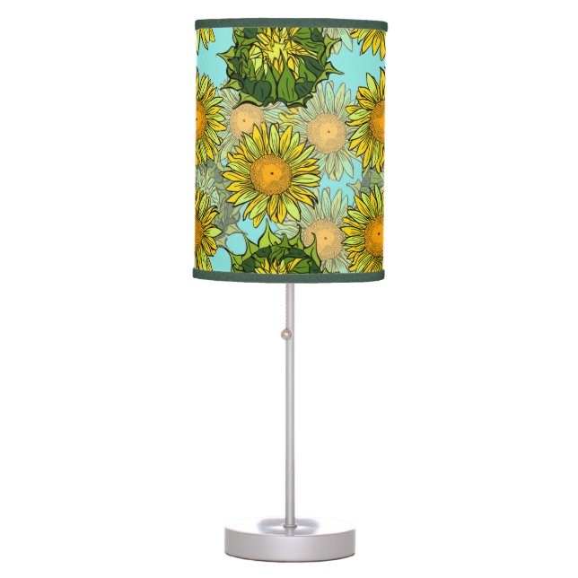 Yellow Sunflowers Pattern with Foliage and Buds    Table Lamp (Front)