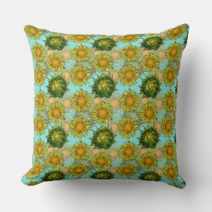 Yellow Sunflowers Pattern with Foliage and Buds    Throw Pillow