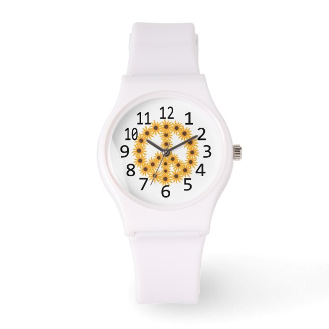 Yellow Sunflowers Peace Sign Number Watch (Front)