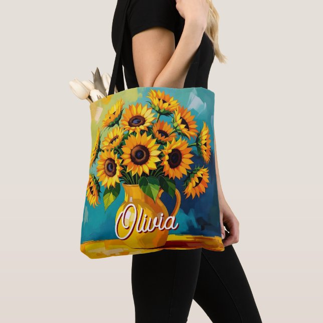 Yellow Sunflowers Perosnalized Tote Bag (Close Up)