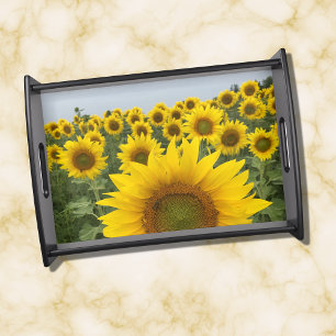Yellow Sunflowers Photograph Rustic Country Serving Tray