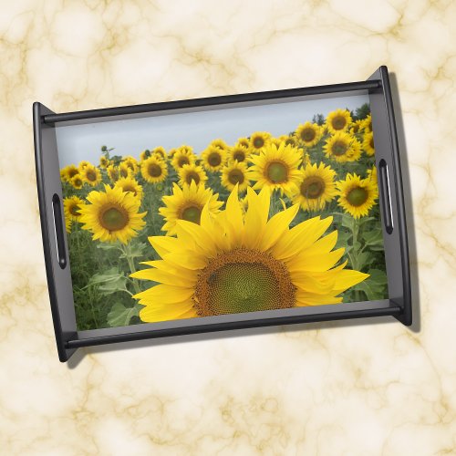 Yellow Sunflowers Photograph Rustic Country  Serving Tray