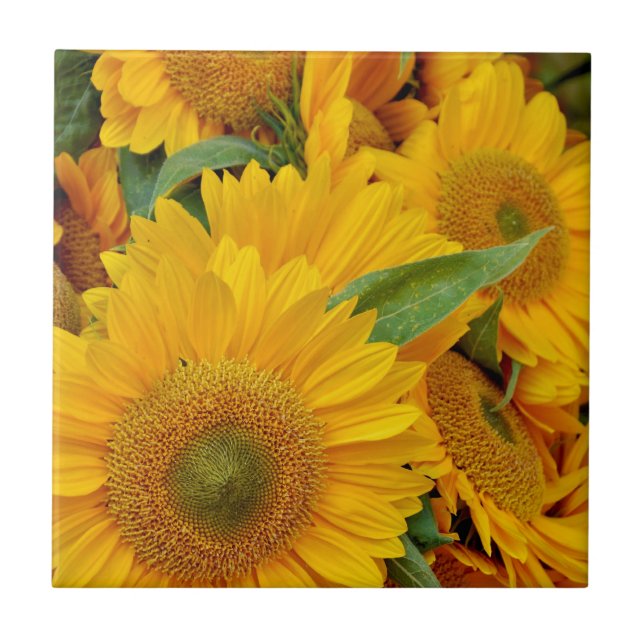Yellow sunflowers print ceramic tile (Front)