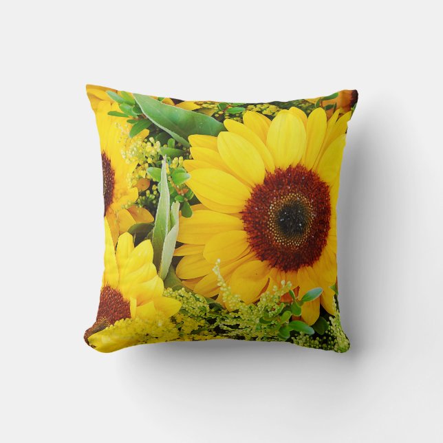 Yellow sunflowers print throw pillow (Front)