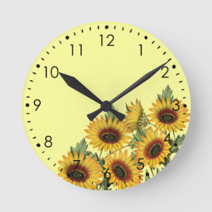 Yellow Sunflowers Round Clock