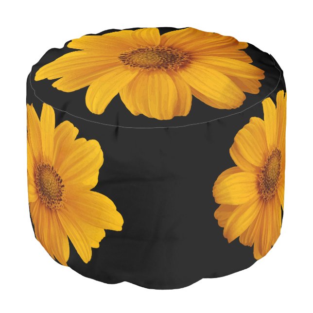 Yellow Sunflowers Round Pouf (Angled Front)