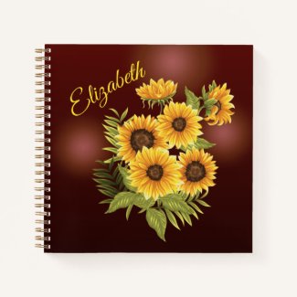 Yellow Sunflowers Rustic Brown Add Name Journal