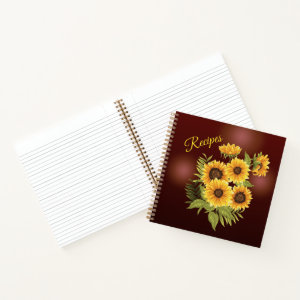 Yellow Sunflowers Rustic Brown Summer Recipes Notebook