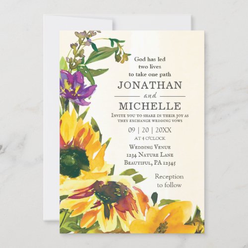 Yellow Sunflowers Rustic Floral Christian Wedding Invitation