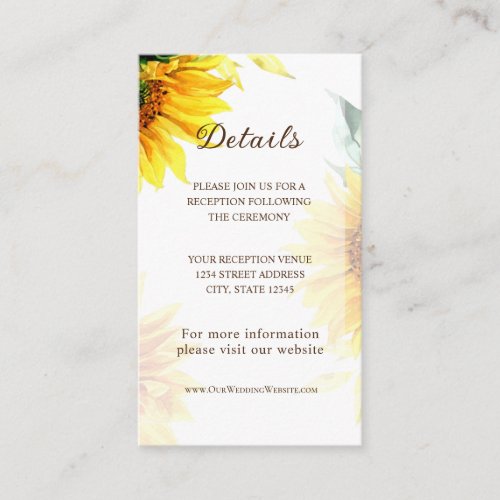 Yellow Sunflowers Rustic Floral Watercolor Wedding Enclosure Card