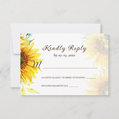 Yellow Sunflowers Rustic Floral Watercolor Wedding RSVP Card