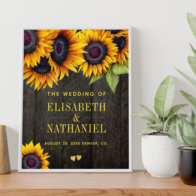 Yellow sunflowers rustic wood wedding welcome sign (Creator Uploaded)