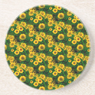 yellow sunflowers sandstone coaster
