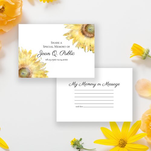Yellow Sunflowers Share a Memory Funeral  Note Card