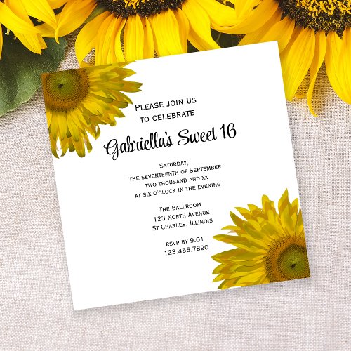Yellow Sunflower Sweet 16 Birthday Party Invite
