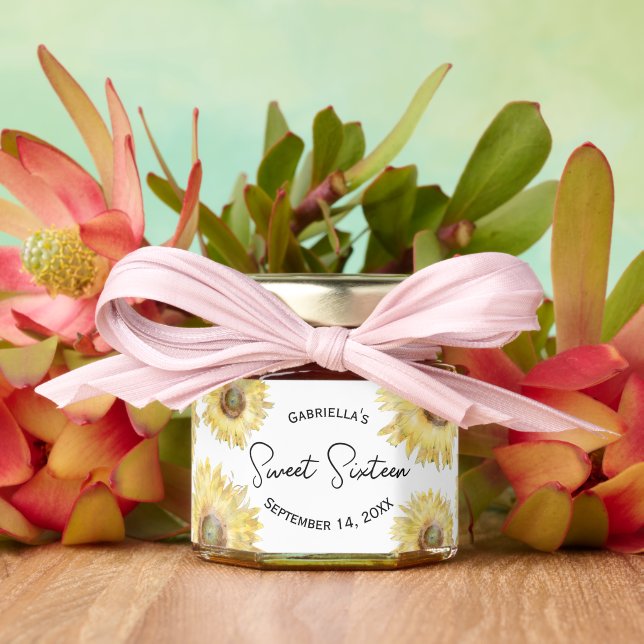 Yellow Sunflowers Sweet Sixteen Birthday Party Honey Jar Favors (Insitu (Wedding))