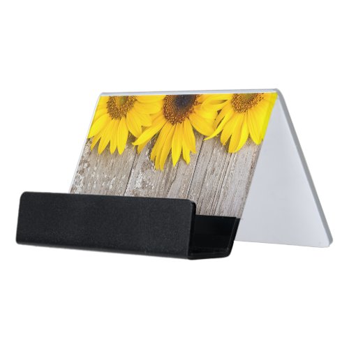 Yellow Sunflowers Top Border Desk Business Card Holder