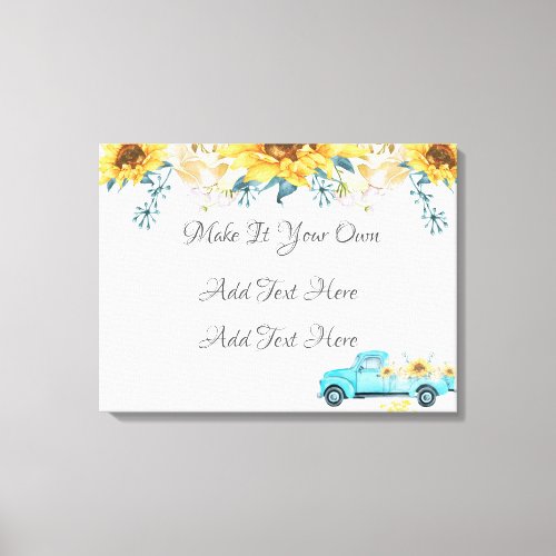 Yellow Sunflowers Turquoise Vintage Truck Wedding Canvas Print