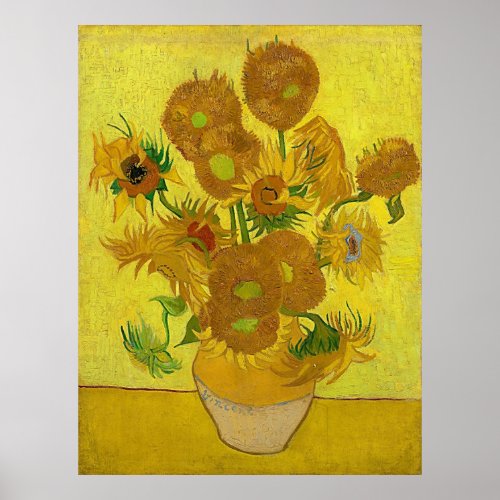 Yellow Sunflowers Vintage Van Gogh Floral Painting Poster