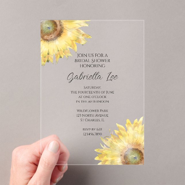 Yellow Sunflowers Watercolor Bridal Shower Acrylic Invitations (Insitu (Handheld))