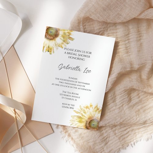 Yellow Sunflowers Watercolor Bridal Shower  Invitation