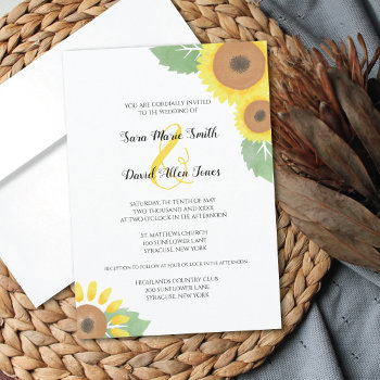 Yellow Sunflowers Watercolor Floral Wedding Invitation by mangomoonstudio at Zazzle