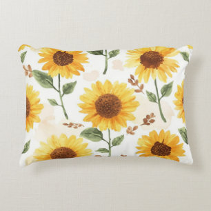 Yellow Sunflowers Watercolor Floral Whimsical Accent Pillow