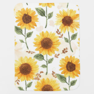 Yellow Sunflowers Watercolor Floral Whimsical Baby Blanket