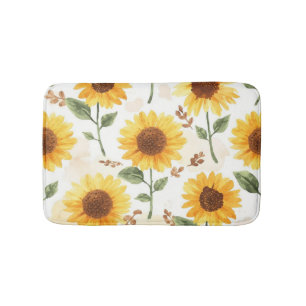 Yellow Sunflowers Watercolor Floral Whimsical Bath Mat