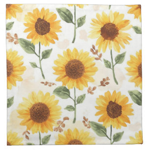 Yellow Sunflowers Watercolor Floral Whimsical Cloth Napkin