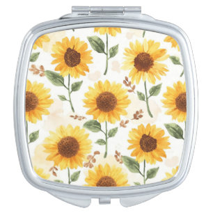 Yellow Sunflowers Watercolor Floral Whimsical Compact Mirror