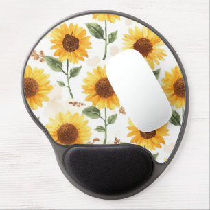 Yellow Sunflowers Watercolor Floral Whimsical Gel Mouse Pad