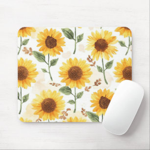 Yellow Sunflowers Watercolor Floral Whimsical Mouse Pad