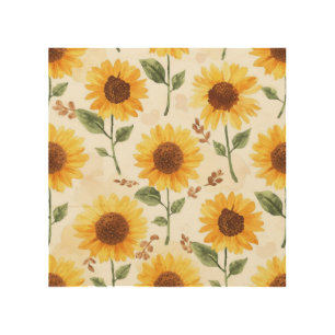 Yellow Sunflowers Watercolor Floral Whimsical Wood Wall Art