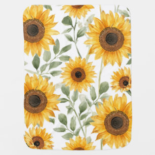 Yellow Sunflowers Watercolor Flower Painting Baby Blanket