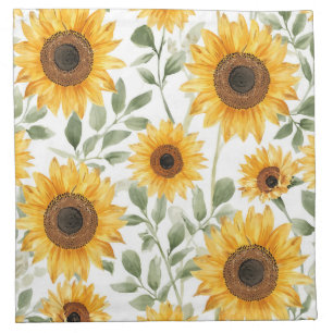 Yellow Sunflowers Watercolor Flower Painting Cloth Napkin