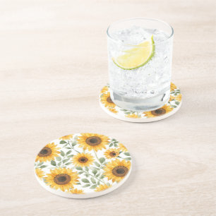 Yellow Sunflowers Watercolor Flower Painting Coaster