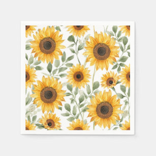 Yellow Sunflowers Watercolor Flower Painting Napkins