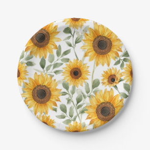 Yellow Sunflowers Watercolor Flower Painting Paper Plates