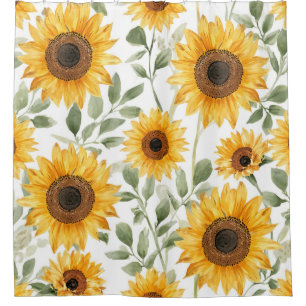 Yellow Sunflowers Watercolor Flower Painting Shower Curtain