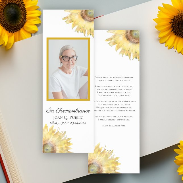 Yellow Sunflowers Watercolor Funeral Prayer Card Bookmarks (Creator Uploaded)
